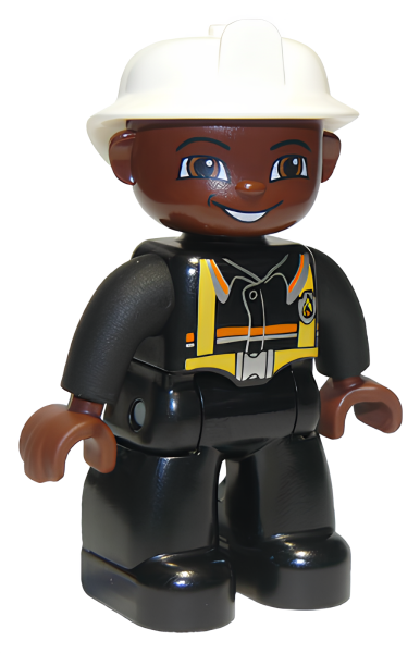 Минифигурка Lego Duplo Figure Lego Ville, Male Fireman, Black Legs, Brown Hands, White Helmet, Brown Face 47394pb076